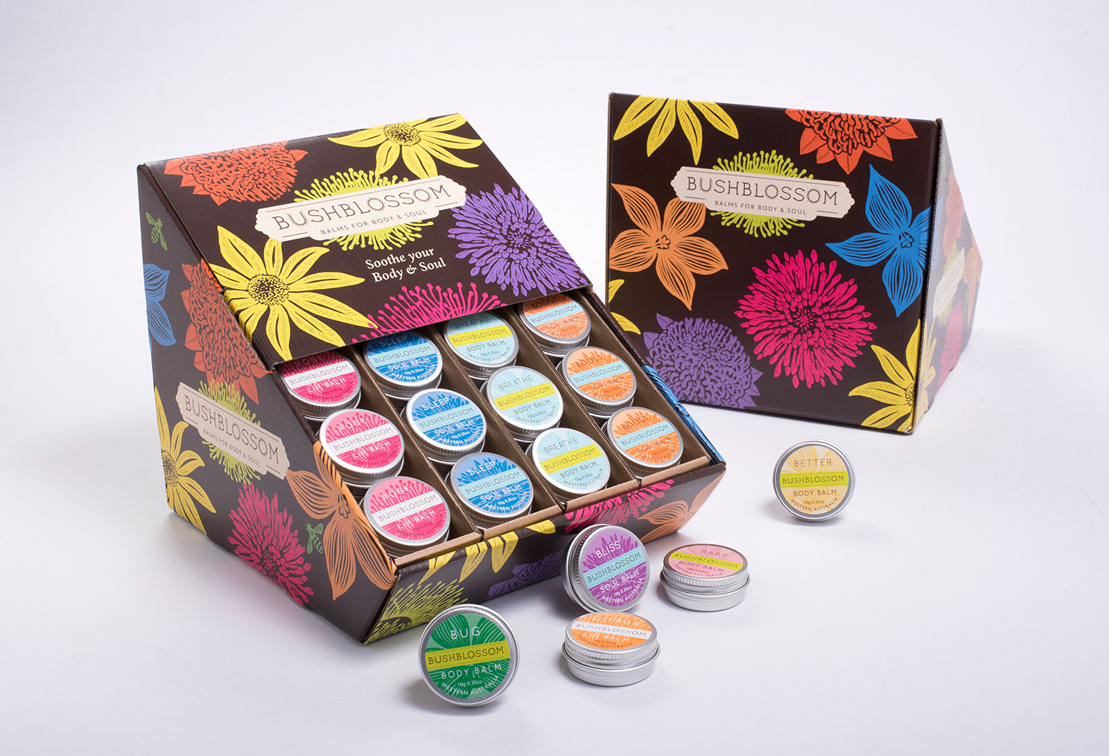 Bushblossom moisturiser packaging design