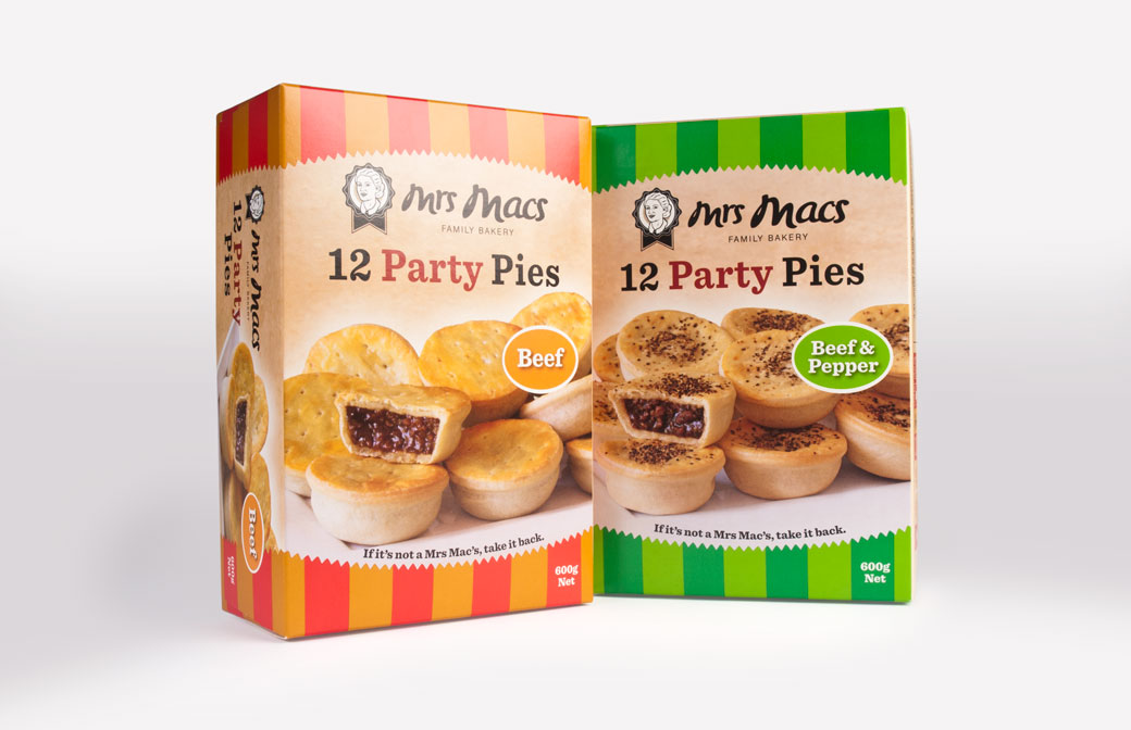 Mrs macs Party Pies Packaging design